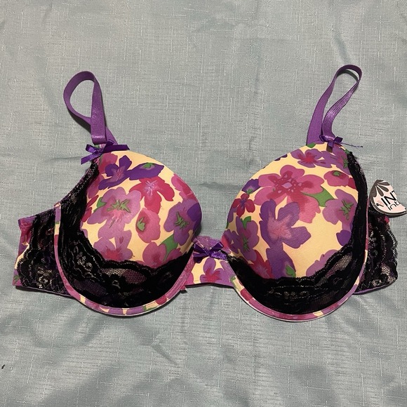 Inteco Intimates Underwire Bra Purple/Pink Black Lace 42DD NWT - Picture 1 of 3